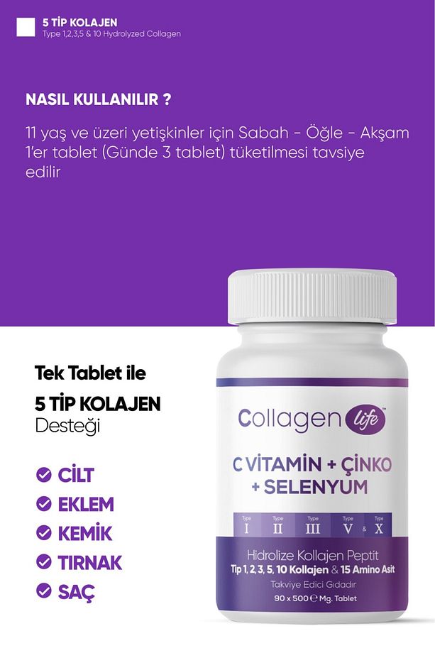 5 Tip Kolajen Tip 1, Tip 2, Tip 3, Tip 5, Tip 10 3 Lü Fırsat Paketi - 3