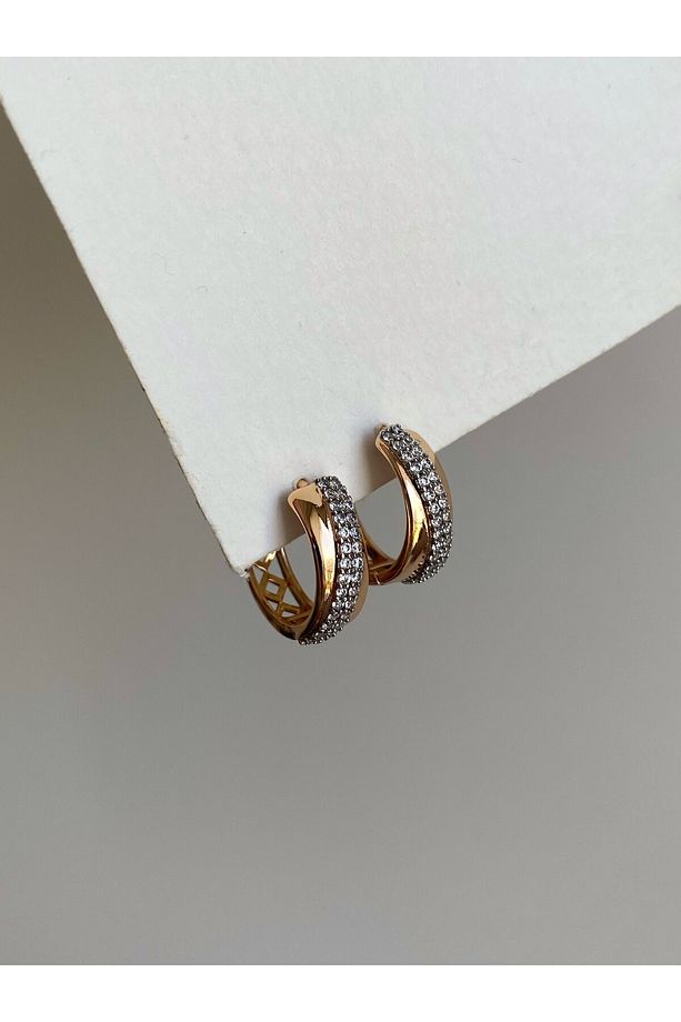 Çelik Rose Gold Sıra Taşlı Halka Eva Küpe -kararma Yapmaz- - 2