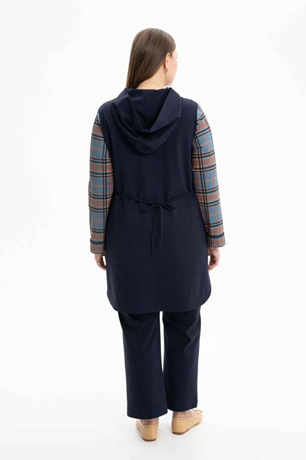 Kapüşonlu Örme Desenli Kap - 4