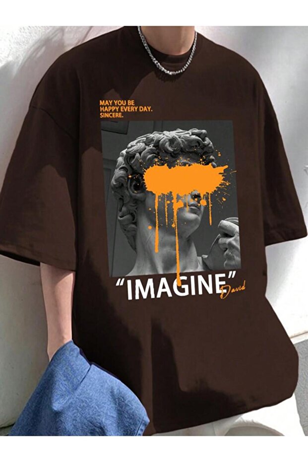 Unisex Imagine Sculpture Printed Oversize T-shirt