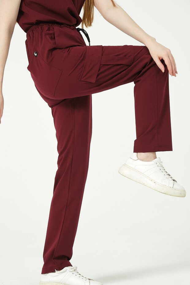 Burgundy Lycra Cargo Pocket Doctor Nurse Uniform Single Bottom Unisex