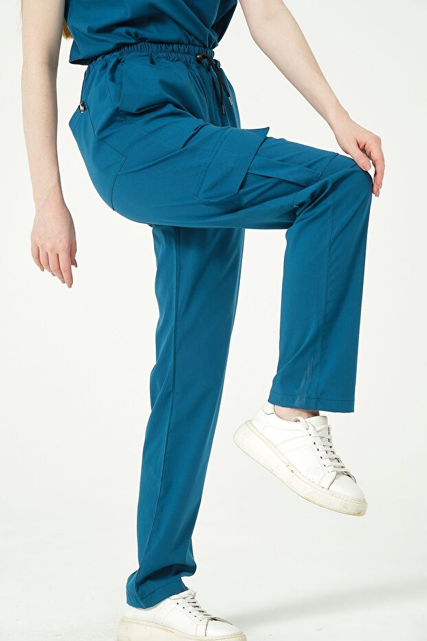 Turquoise Lycra Cargo Pocket Doctor Nurse Uniform Single Bottom Unisex