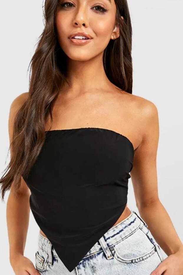 Asymmetric Cut Strapless Blouse Crop Bustier