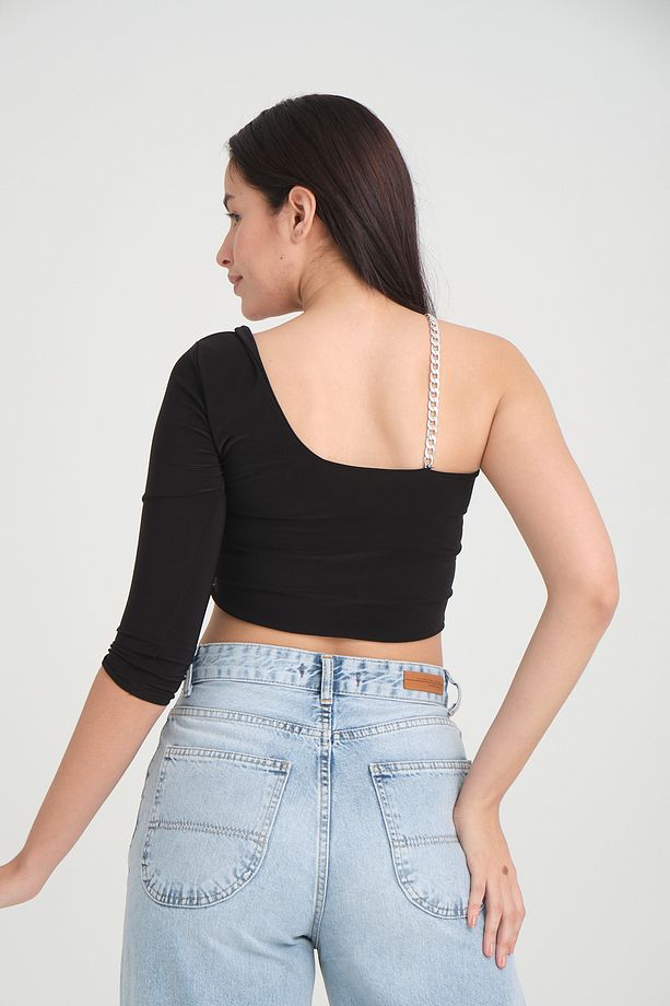 ÖNÜ TOKALI TEK OMUZ CROP BLUZ - 4