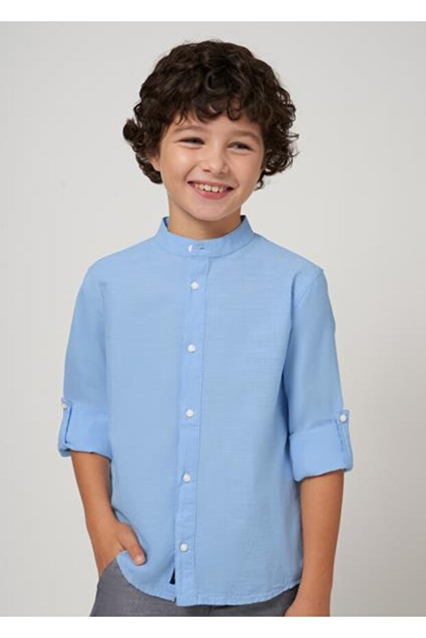 Boy's Blue Judge Collar Long Sleeve Shirt 06121-044