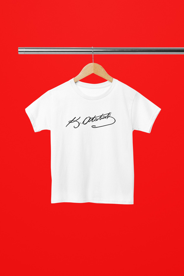 Style-X ATATURK SIGNATURE PRINTED BICYCLE NECK T-SHIRT FOR YOUTH AND KIDS