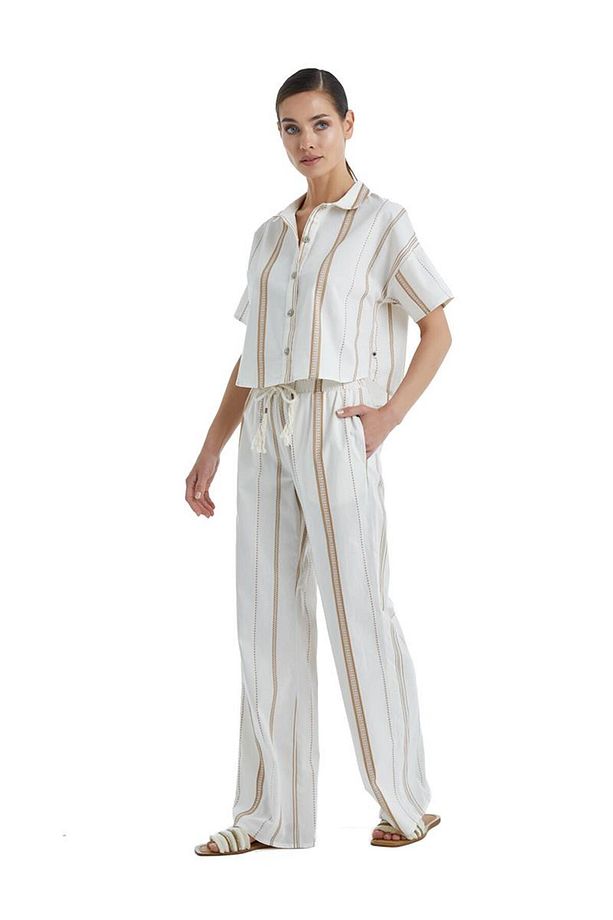 Kadın Kısa Kol Crop Gömlekli Bej Pijama Takımı C4T0N4O06- - 1