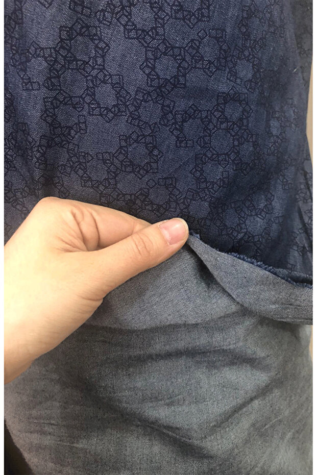 pamuklu desenli kot görünümlü gömleklik,elbiselik kumaş - 2