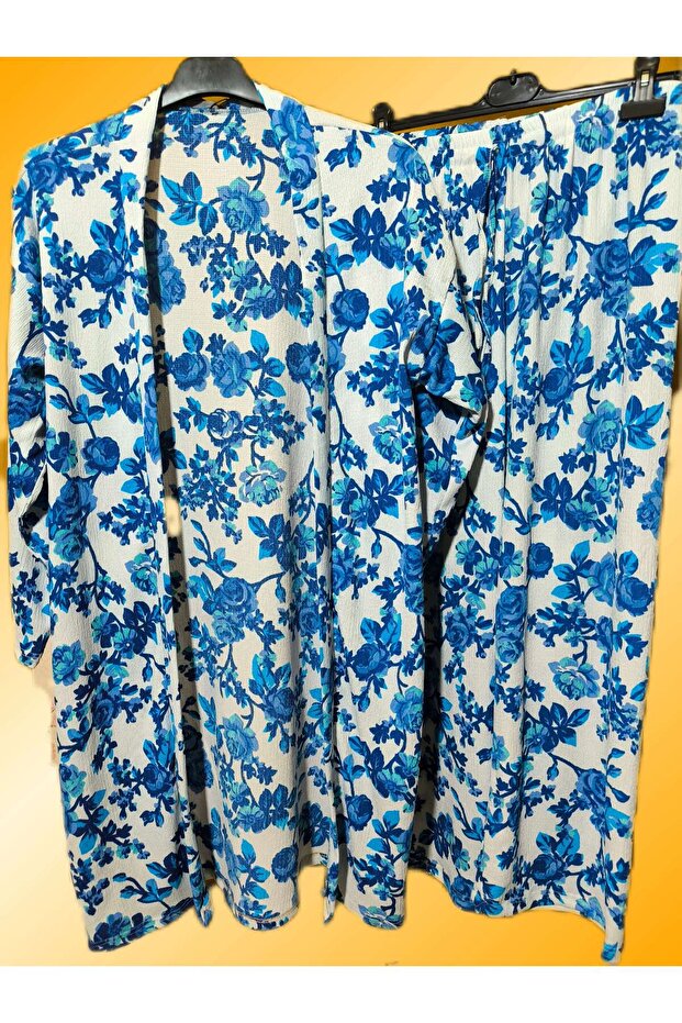 Blue Floral Patterned Kimono Set - 6