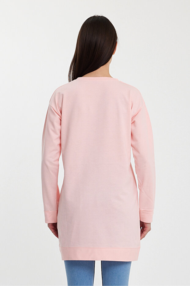 Krem Bisiklet Yaka Basic Örme Sweatshirt 10390 - 5