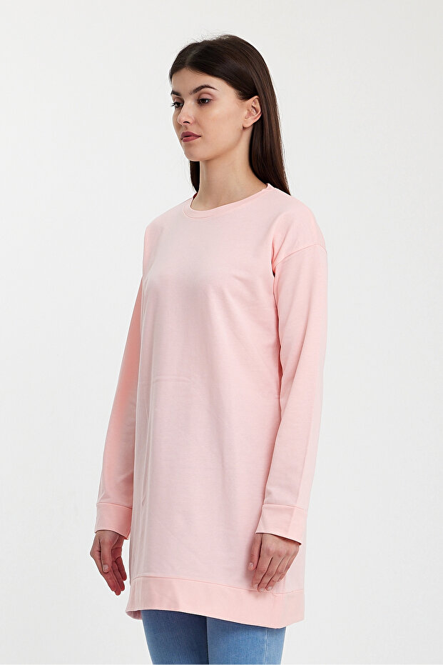 Krem Bisiklet Yaka Basic Örme Sweatshirt 10390 - 2