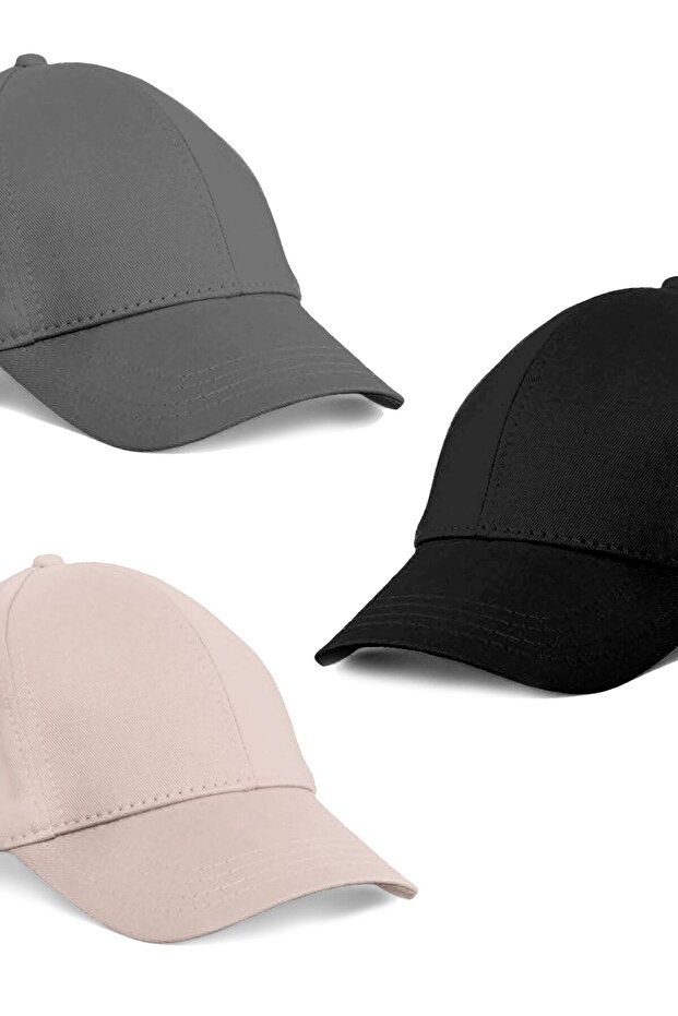 Unisex Set of 3 Grey, Stone and Black Color Baseball Cap