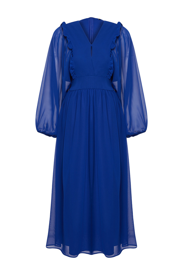 Saks Minimal Desenli Şifon Astarlı Dokuma Elbise TCTSS24EB00035 - 7