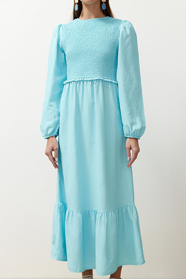 Tyrkysové tkané šaty TCTAW22EB0109 - 5