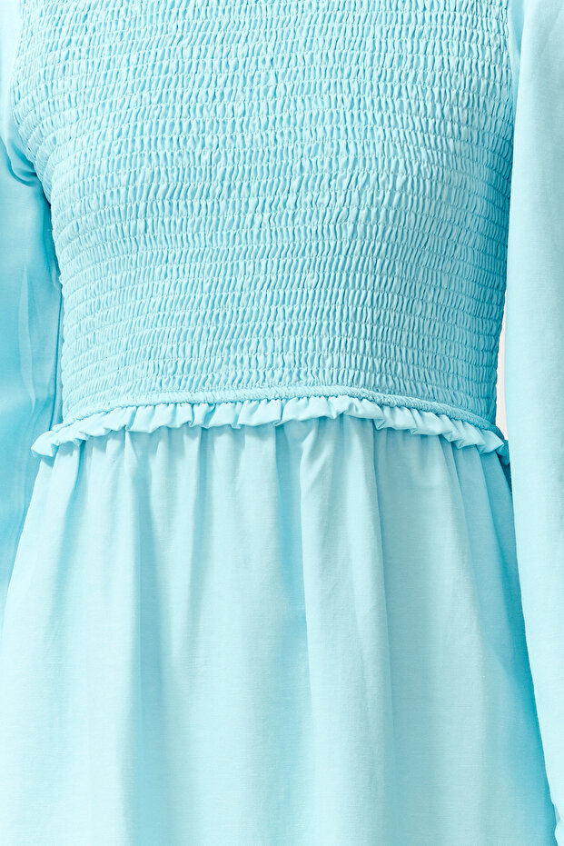 Tyrkysové tkané šaty TCTAW22EB0109 - 4
