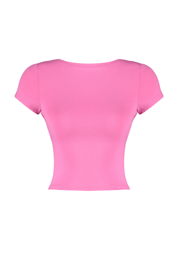 Pembe Sırt Dekolteli Crop Pamuklu Esnek Örme Bluz TWOSS23BZ00912 - 7