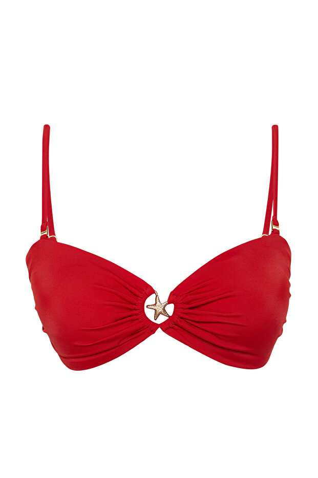 Kırmızı Straplez Kaplı Döküm Aksesuarlı Bikini Üstü TBESS24BU00150 - 6
