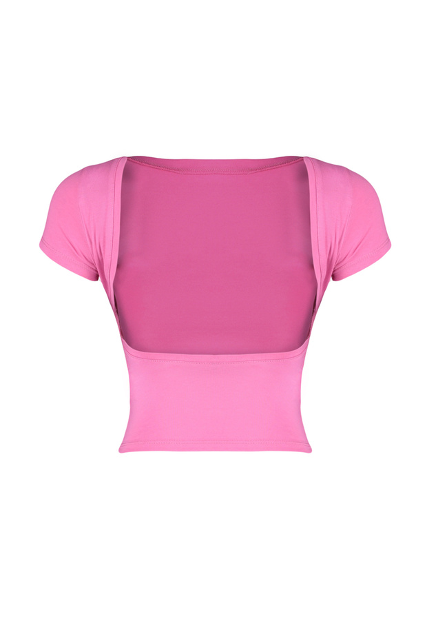 Pembe Sırt Dekolteli Crop Pamuklu Esnek Örme Bluz TWOSS23BZ00912 - 8