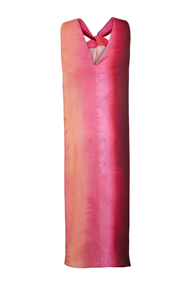 Pembe Düz Kesim Yaka Detaylı Maxi Dokuma Elbise TWOSS24EL00387 - 13