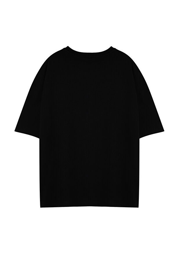 Büyük Beden Siyah Oversize/Geniş Kesim %100 Dinozor Nakışlı T-Shirt TMNSS24BF00013 - 10