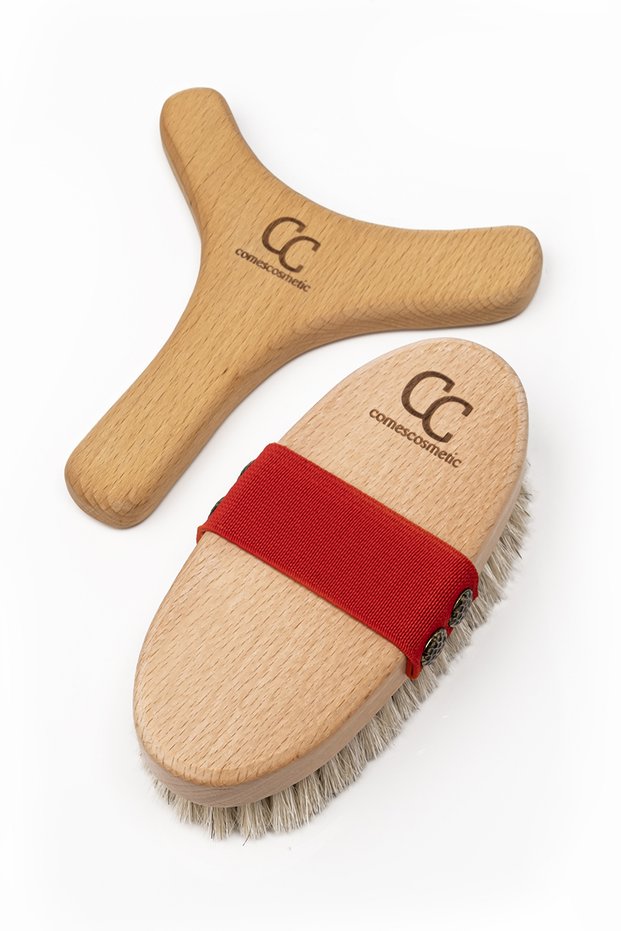 Set of 2 Natural Horsehair Cellulite Brush & Massage Board (T Model)