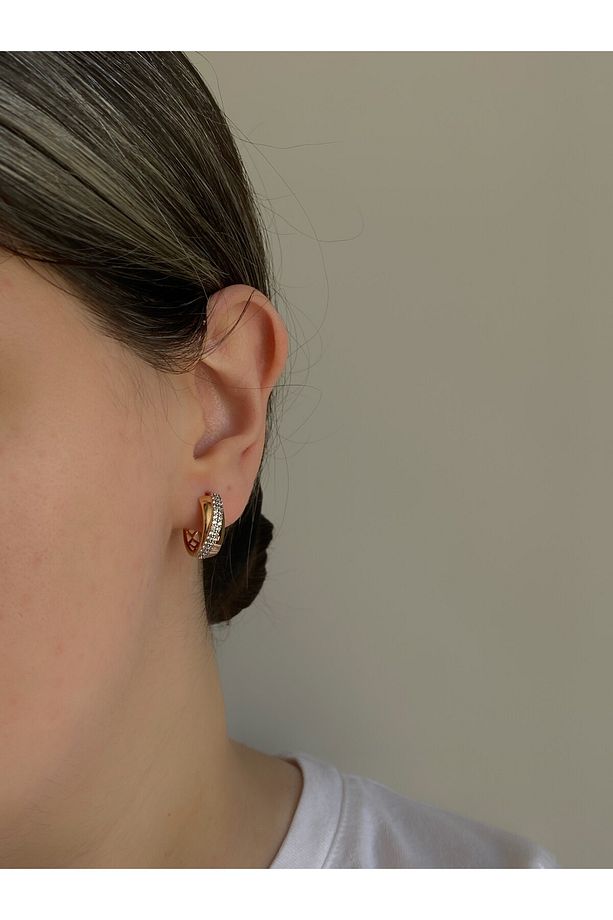 Çelik Rose Gold Sıra Taşlı Halka Eva Küpe -kararma Yapmaz- - 3