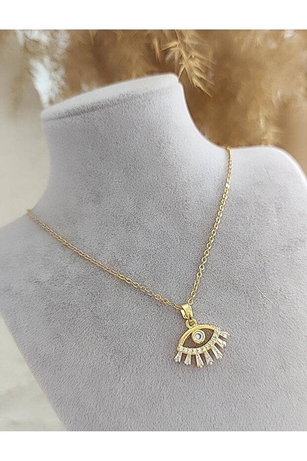 316L Steel Evil Eye Eyelash Baguette Stone Necklace