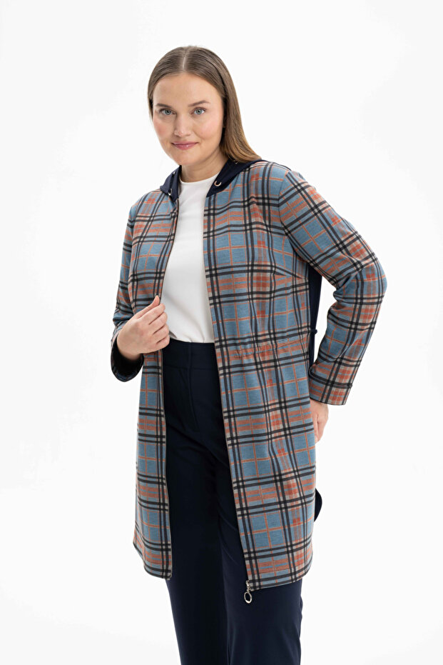 Kapüşonlu Örme Desenli Kap - 1