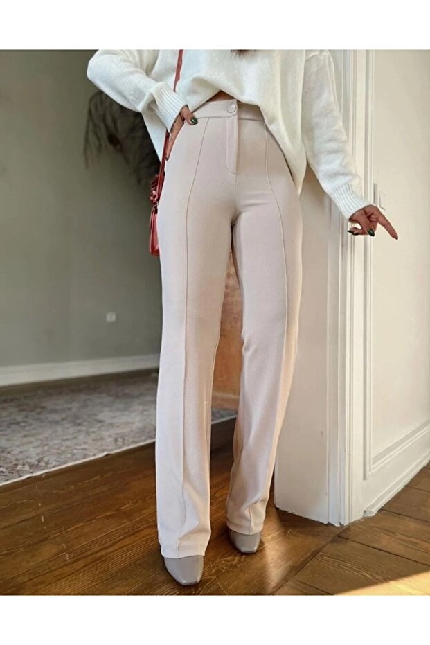 Women's Crepe Fabric Stretch Fabric Front-Drawstring Flared Palazzo Pants