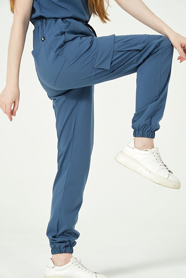 Indigo Lycra Cargo Pocket Jogger Leg Doctor Nurse Uniform Single Bottom Unisex