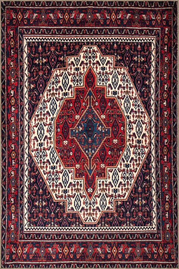 White Off Red Floral Geometric Traditional Patterned Creative Woven Base Carpet Miravip132