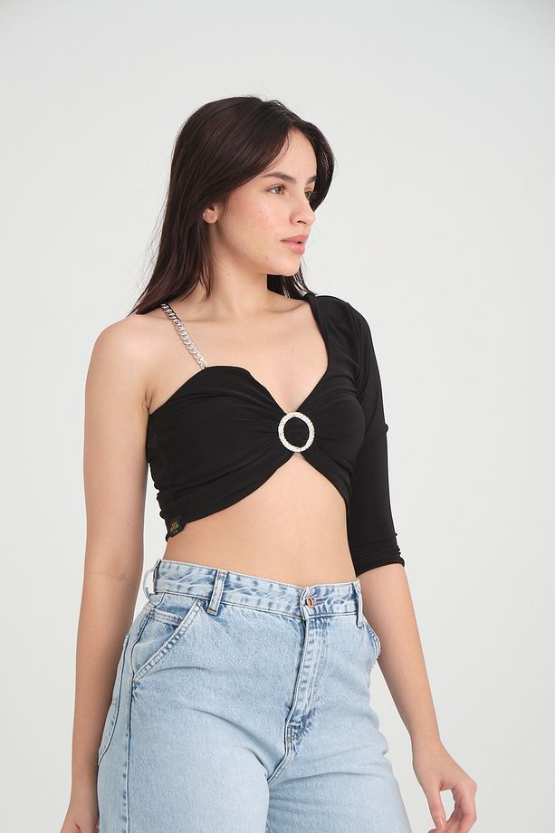 ÖNÜ TOKALI TEK OMUZ CROP BLUZ - 7