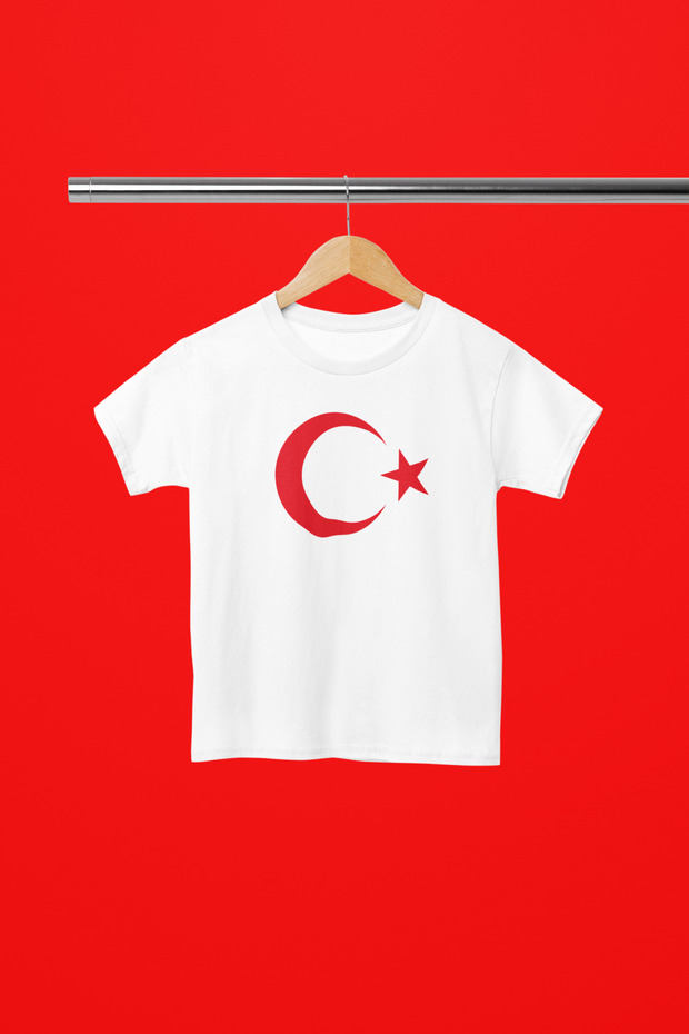 STYLE-X TURKISH FLAG PRINTED BICYCLE NECK T-SHIRT FOR YOUTH AND KIDS