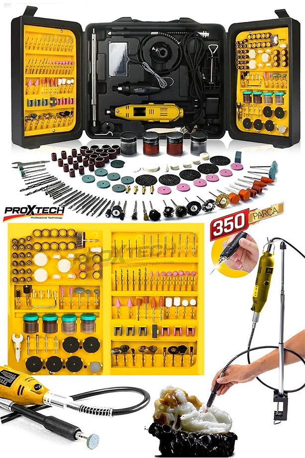 Profesyonel Standartlarda İşçilik 350PCS Çift Makineli Gravür Oyma Dremel Taşlama Zımpara Seti - 1