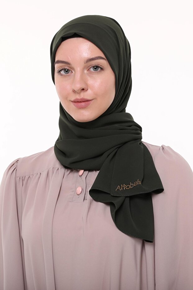 شال حجاب مسطح من حرير المدينة - كاكي غامق