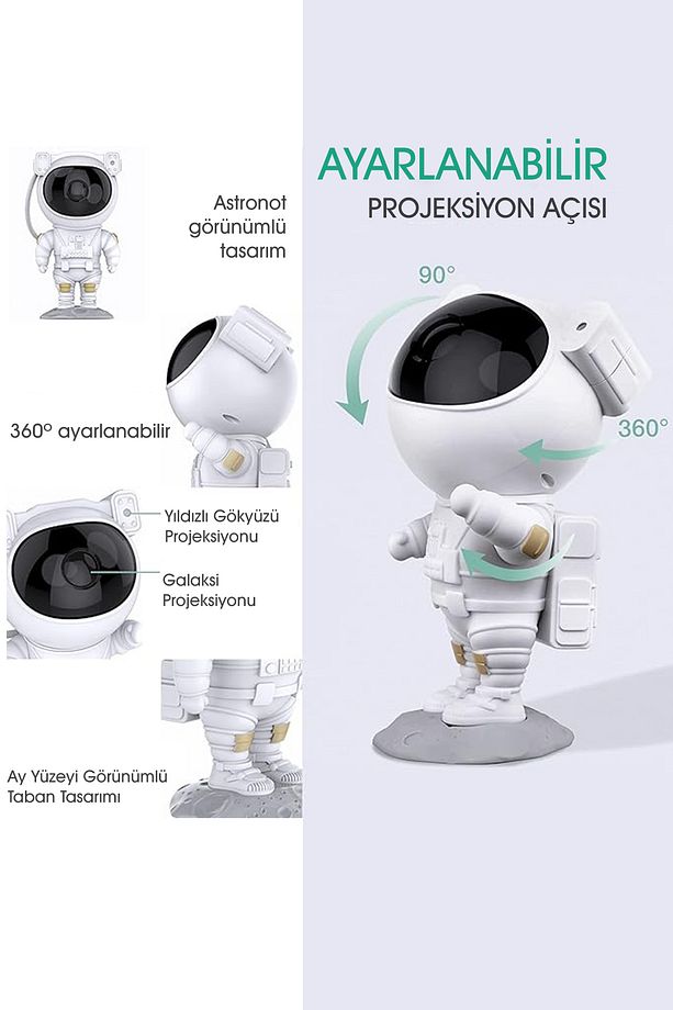 Çocuk Odası Aydınlatma Astronot Kumandalı Gece Lambası Duvar Tavan Yansıtma Projeksiyon Lambader - 3