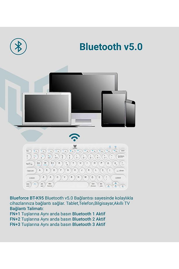 Bt-k95 2.4ghz Wireless Bluetooth V5.0 Kablosuz Klavye Beyaz Çift Modlu - 4