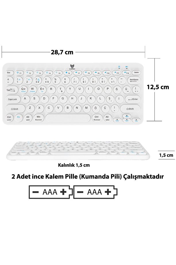 Bt-k95 2.4ghz Wireless Bluetooth V5.0 Kablosuz Klavye Beyaz Çift Modlu - 8
