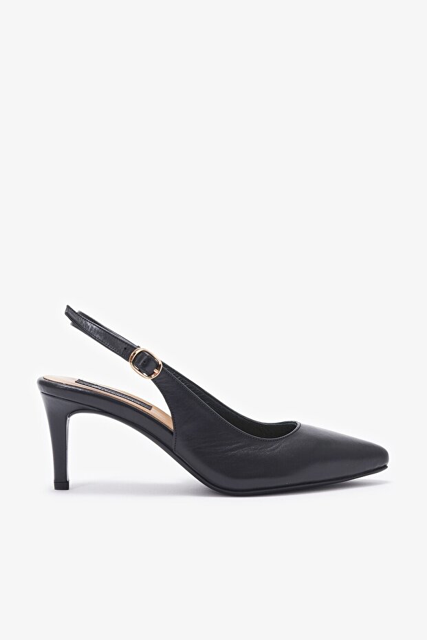 Larta Black Genuine Leather Women's Heeled Shoes