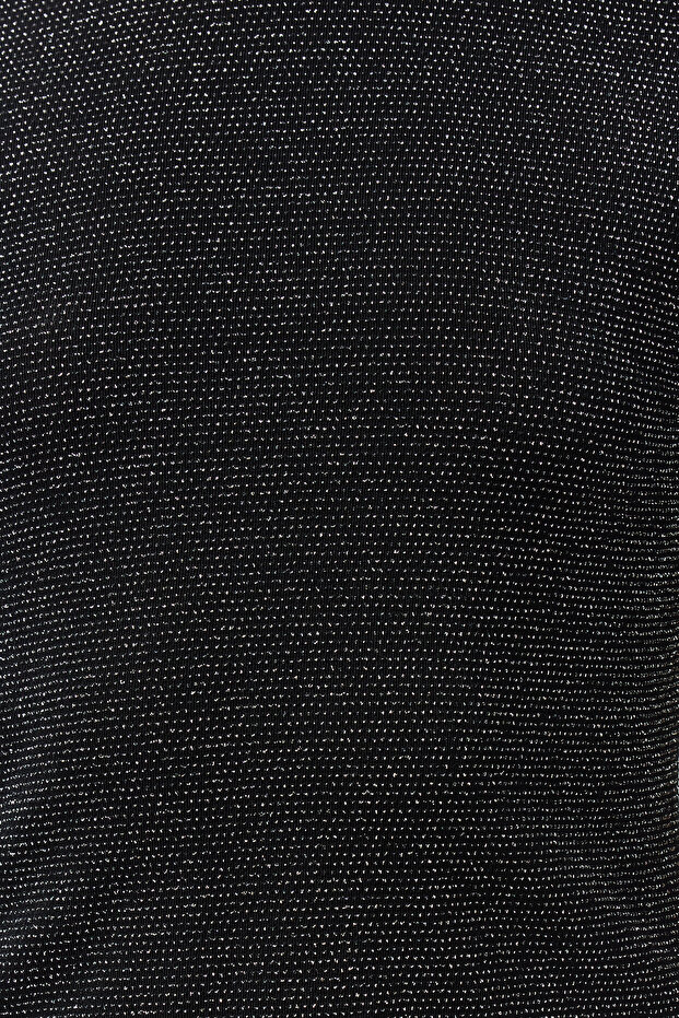 Siyah Parlak/Simli Regular/Normal Kesim Örme T-Shirt TWOSS24TS00259 - 4