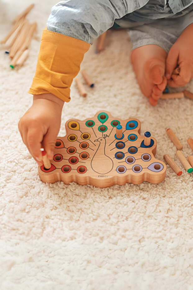 Montessori Wooden Educational Toy Peacock, Color Matching