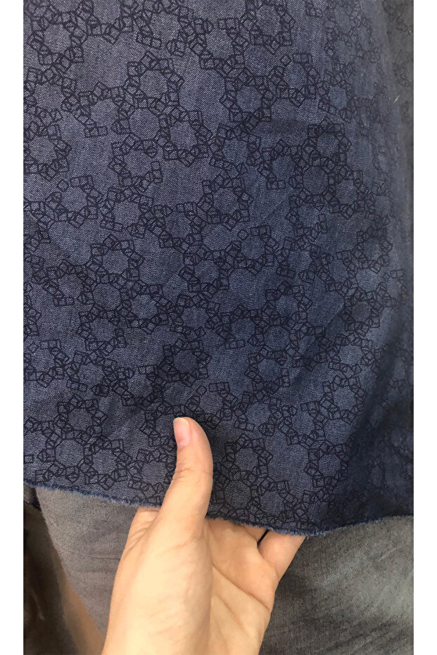 pamuklu desenli kot görünümlü gömleklik,elbiselik kumaş - 3