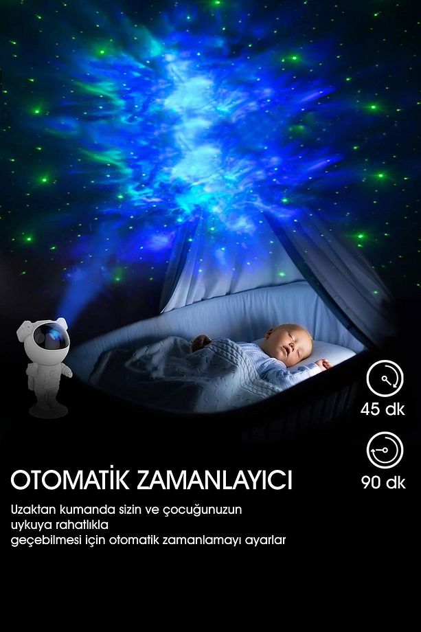 Çocuk Odası Aydınlatma Astronot Kumandalı Gece Lambası Duvar Tavan Yansıtma Projeksiyon Lambader - 5