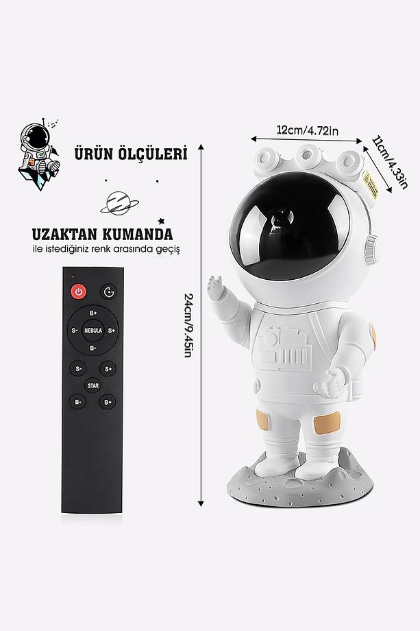 Çocuk Odası Aydınlatma Astronot Kumandalı Gece Lambası Duvar Tavan Yansıtma Projeksiyon Lambader - 4