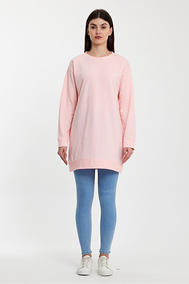 Krem Bisiklet Yaka Basic Örme Sweatshirt 10390 - 1