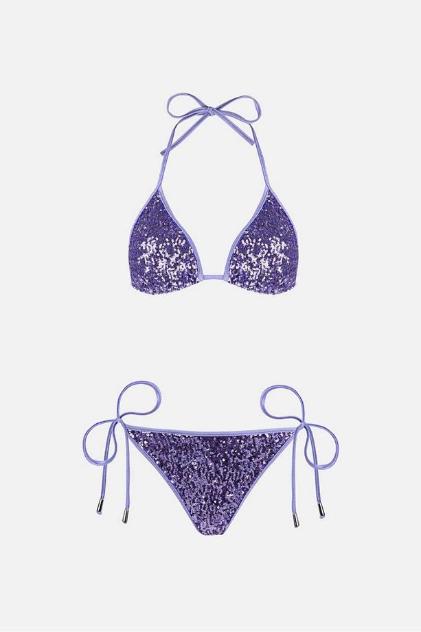 4607 Lila Pul İşlemeli Bikini Takımı - 5