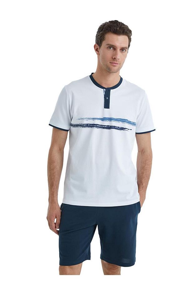 Erkek Kısa Kol Şortlu Beyaz Pijama Takımı C6T9N4O04 - 3