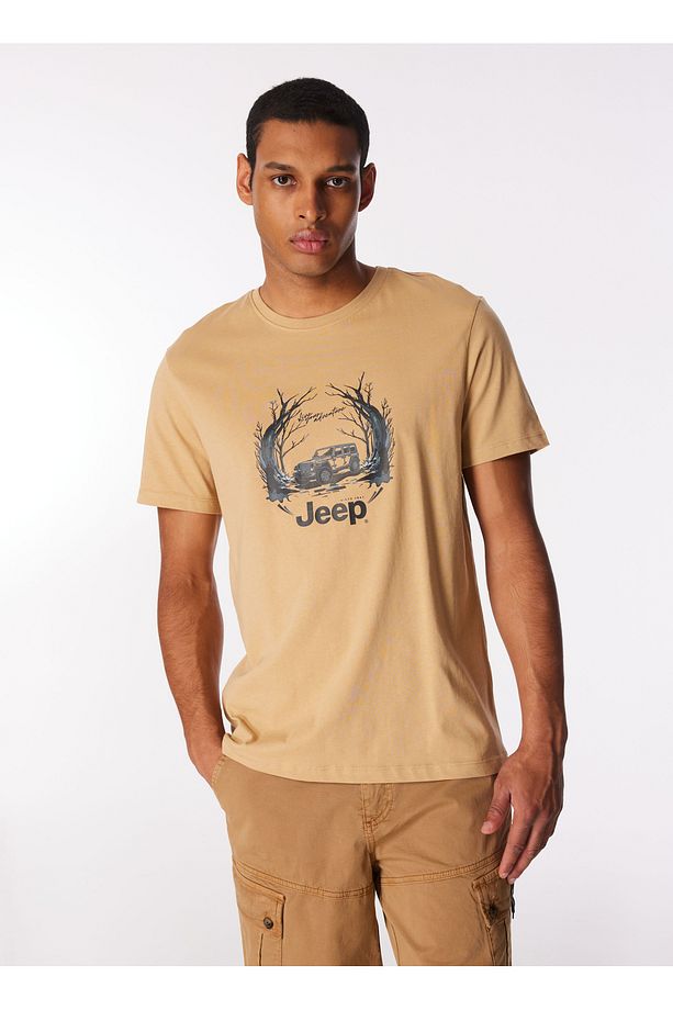 Deve Tüyü Erkek Bisiklet Yaka Relaxed Baskılı T-shirt J4sm-tst7258 - 1