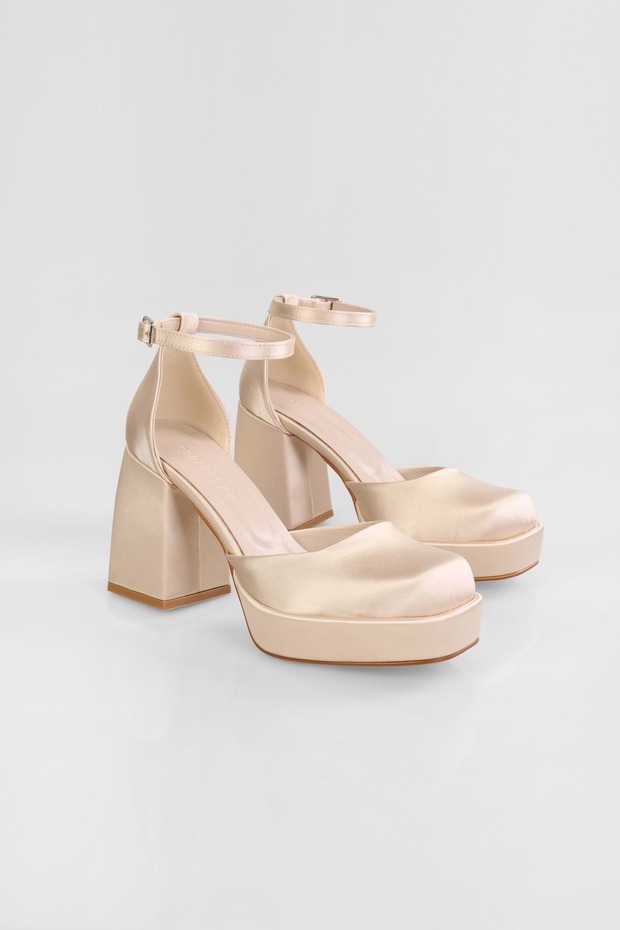 Női Pascal bőrű szatén platformú sarkú cipő - 2