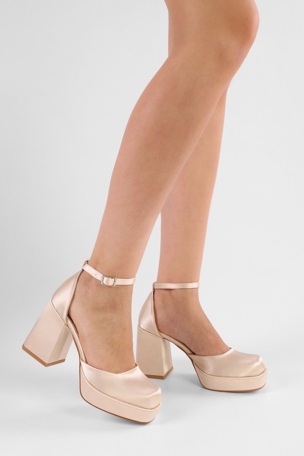 Női Pascal bőrű szatén platformú sarkú cipő - 1